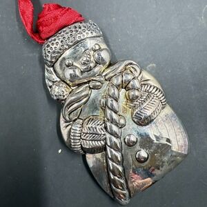 GORHAM STERLING SILVER PLATED SNOWMAN HOLDING CANDY CANE 2.75" ORNAMENT